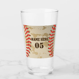 Personalized Vintage Baseball Name Number Retro Glass