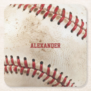 Personalized Vintage Baseball Square Paper Coaster