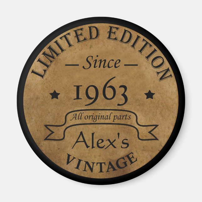 Personalized vintage birthday party magnet (Front)