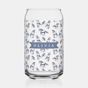Personalized Vintage Blue Horse Classic Country Can Glass