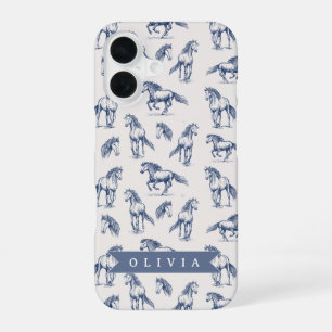 Personalized Vintage Blue Horse Classic Country iPhone 16 Case