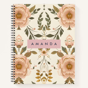 Personalized Vintage Blush Flower  Notebook