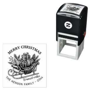 Personalized Vintage Christmas Sleigh with Gifts Self-inking Stamp