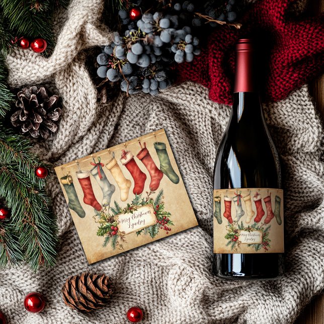 Personalized Vintage Christmas SparklingWine label (Personalised Vintage Christmas Sparkling Wine bottle Label)