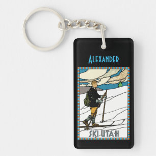 Personalized Vintage Cross Country Ski Utah Key Ring