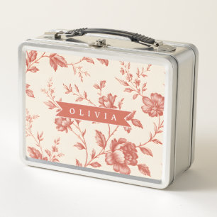 Personalized vintage delicate floral toile design metal lunch box