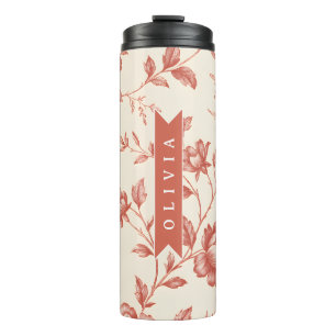 Personalized vintage delicate floral toile design thermal tumbler