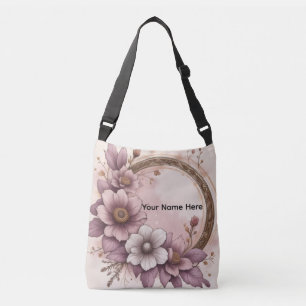 Personalized Vintage Dusty Rose Floral Wreath Crossbody Bag