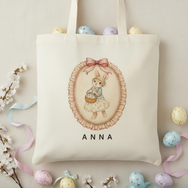 Personalized Vintage Easter Bunny Pastel Rabbit  Tote Bag (Creator Uploaded)