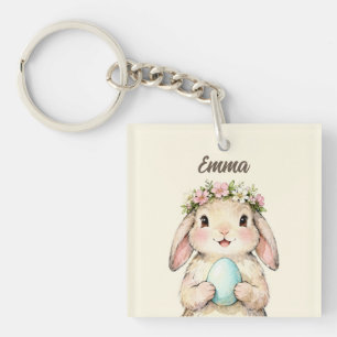 Personalized Vintage Easter Bunny with Egg Key Ring