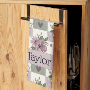 Personalized Vintage Floral Checkered Tea Towel