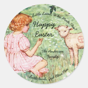 Personalized Vintage Lamb Religious Easter  Classic Round Sticker