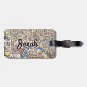 Personalized vintage London map kids luggage tag
