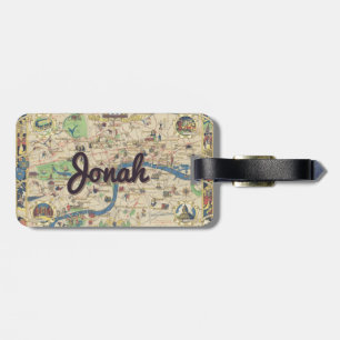 Personalized vintage London map luggage tag