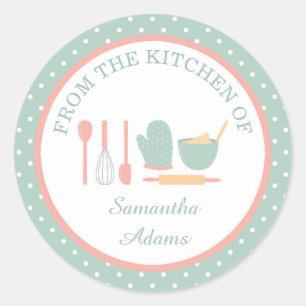 Personalized Vintage Mint and Pink Baking Kitchen Classic Round Sticker