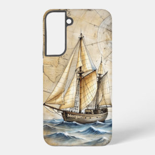 Personalized Vintage Nautical Ship w/ Antique Map Samsung Galaxy Case