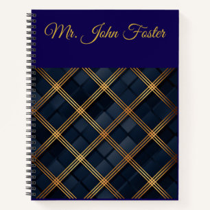 Personalized Vintage Navy Blue and Gold Christmas Notebook