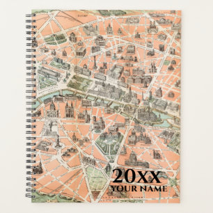 Personalized Vintage Paris Map Planner Notebook