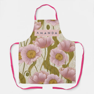 Personalized Vintage Pink Poppy Floral Design Apron