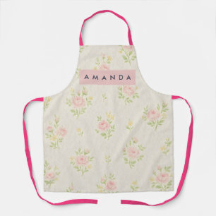 Personalized Vintage Pink Rose Flower Apron