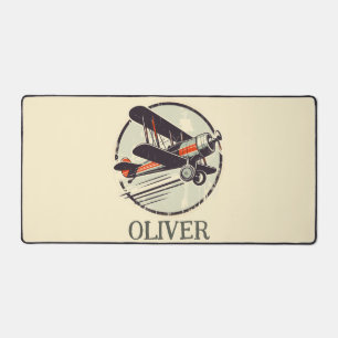  Personalized Vintage Red and Green Biplane  Desk Mat