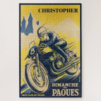 Personalized Vintage Retro Motorcycle Racing Art Jigsaw Puzzle