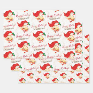 Personalized Vintage Santa Claus Happy Holidays Wrapping Paper Sheet
