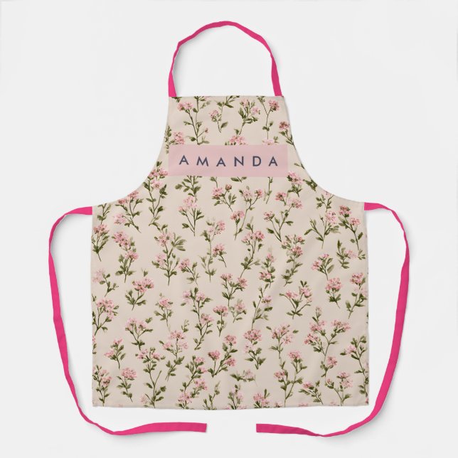 Personalized Vintage Soft Blush Wildflower Apron (Front)