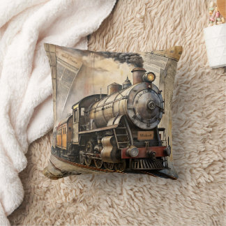 Personalized Vintage Steam Train Retro Travel Cushion
