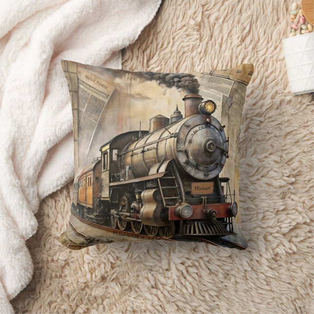 Personalized Vintage Steam Train Retro Travel Cushion (Blanket)