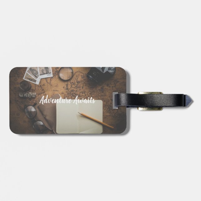 Personalized Vintage Travel Adventure luggage tag (Back Horizontal)