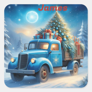 Personalized Vintage Truck Stickers, Blue Truck Square Sticker