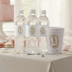 Personalized Vintage Watercolor Bunny Birthday  Water Bottle Label