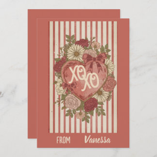 Personalized Vintage XO XO Valentine Card