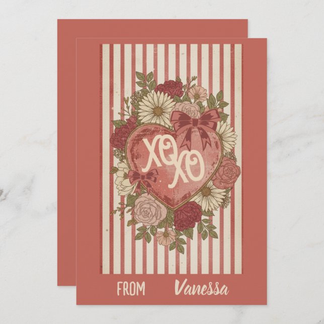 Personalized Vintage XO XO Valentine Card (Front/Back)