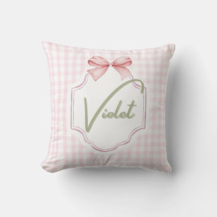 Personalized Violet Baby Girl Nursery Bow&Gingham Cushion