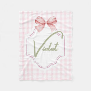 Personalized Violet Baby Girl Nursery Bow&Gingham Fleece Blanket