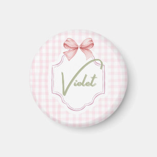 Personalized Violet Baby Girl Nursery Bow&Gingham  Magnet