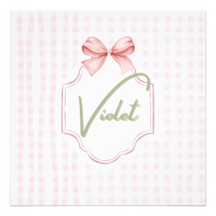 Personalized Violet Baby Girl Nursery Bow&Gingham  Photo Print