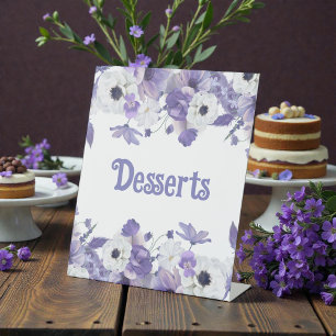 Personalized Violet Purple Flowers Wedding Pedestal Sign