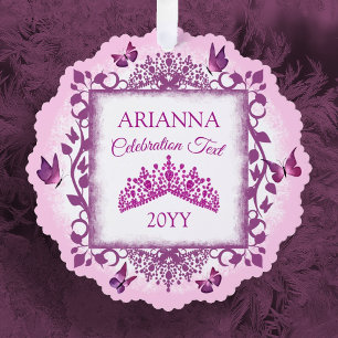 Personalized Violet Tiara & Butterflies Keepsake Tree Decoration Card
