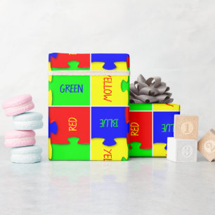 Personalized Vivid Colored Jigsaw Puzzle Pieces  Wrapping Paper