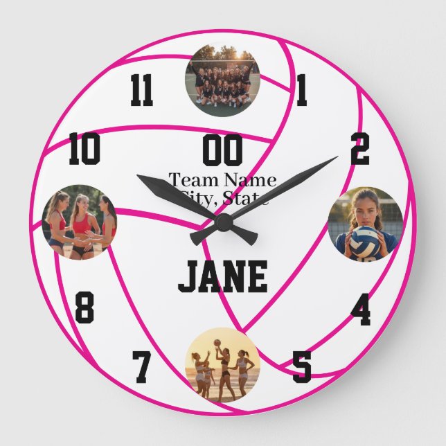 Personalized Volleyball Photo Player Room Large Clock (Front)