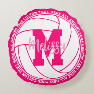 Personalized Volleyball Team Pink Girls Round Cushion