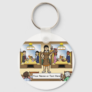 Personalized Waitress, Casual Dining Cartoon  Key Ring