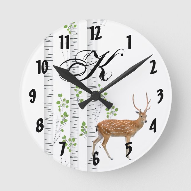 Personalized Wall Clock Deer Doe Buck Forest Woodl (Front)