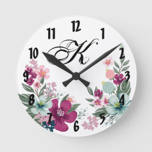 Personalized Wall Clock Tropical Flower on White