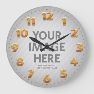Personalized Wall Clocks Big Golden Numbers Photo