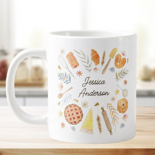 Personalized Watercolor Baking Pastry Chef Large Coffee Mug