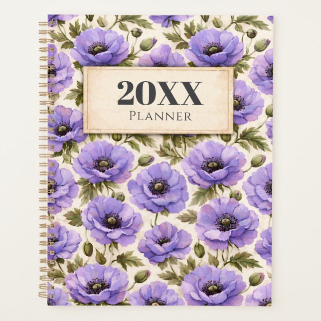 Personalized Watercolor Blue Poppies Planner (Front)